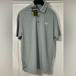 Under Armour UA Golf HeatGear Polo Shirt Gray Striped L NWT